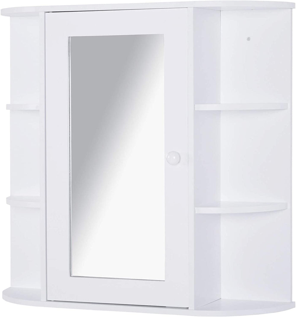 Over Sink Bathroom Storage Organizer Cabinet Mirrored Door Multiple Shelves White Modern Contemporary Glass Wood Glossy Includes Hardware Mirror