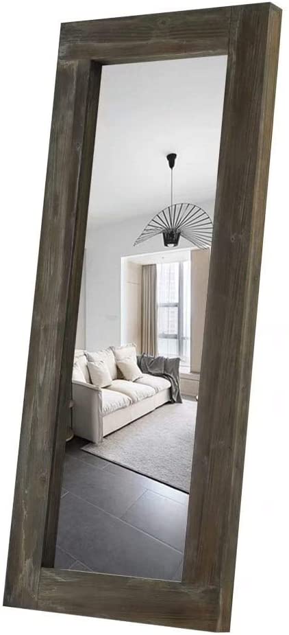 American Farmhouse Full Length Floor Mirror Hollow Wood Distressed 58x24 Brown - Diamond Home USA