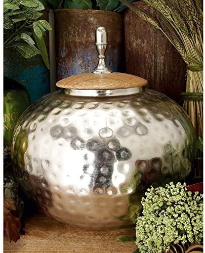 Metal Wood Jar 11 inch X 12 inch Black Silver Bohemian