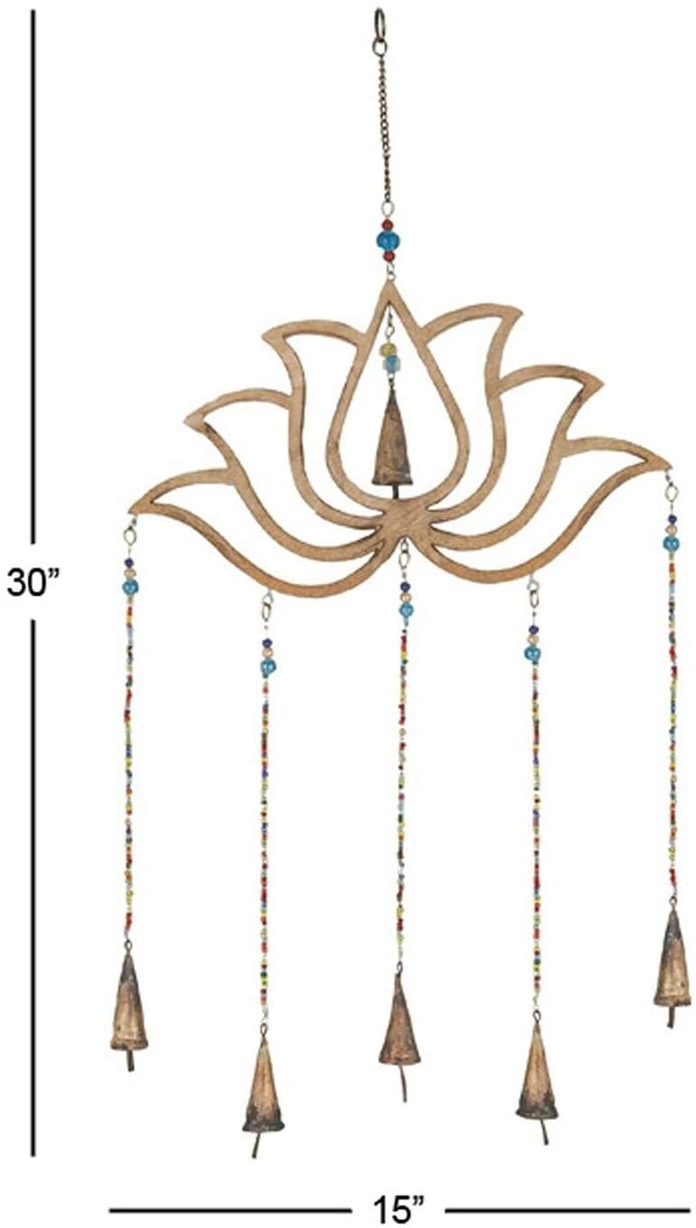 MISC Traditional 30 X 15 Inch Iron Wood Lotus Wind Chime Gold