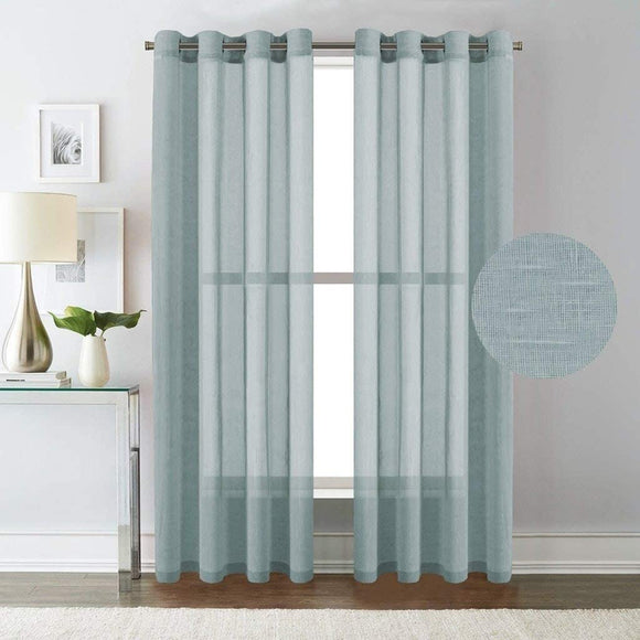 Linen Nickel Grommet Window Sheer Curtains 2 Pack W52 X L96 Blue Solid Modern Contemporary Energy Efficient