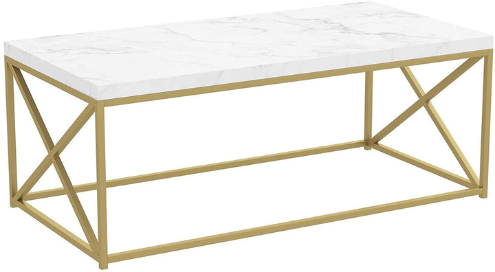 Coffee Table 44l Marble Gold Metal 44' X 22' 17' Color Modern Contemporary Rectangle MDF - Diamond Home USA