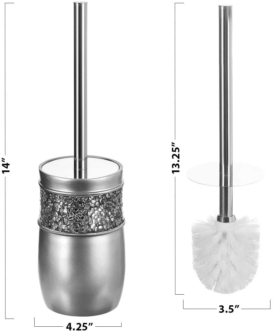 Brushed Nickle Toilet Bowl Brush Holder Silver Resin - Diamond Home USA