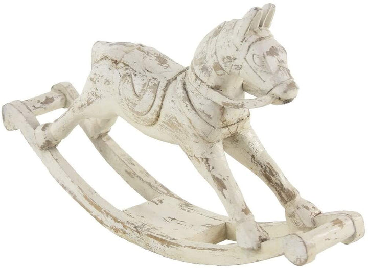 Farmhouse 17 X 27 Inch Distressed White Wooden Rocking Horse Sculpture Animals Wood Antique - Diamond Home USA