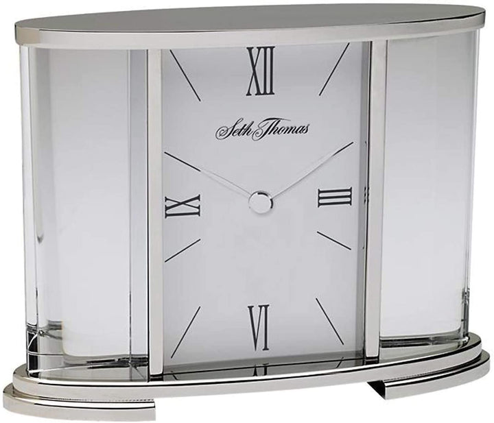 Carriage Shape Glass Table Clock Silver Rectangular Chrome