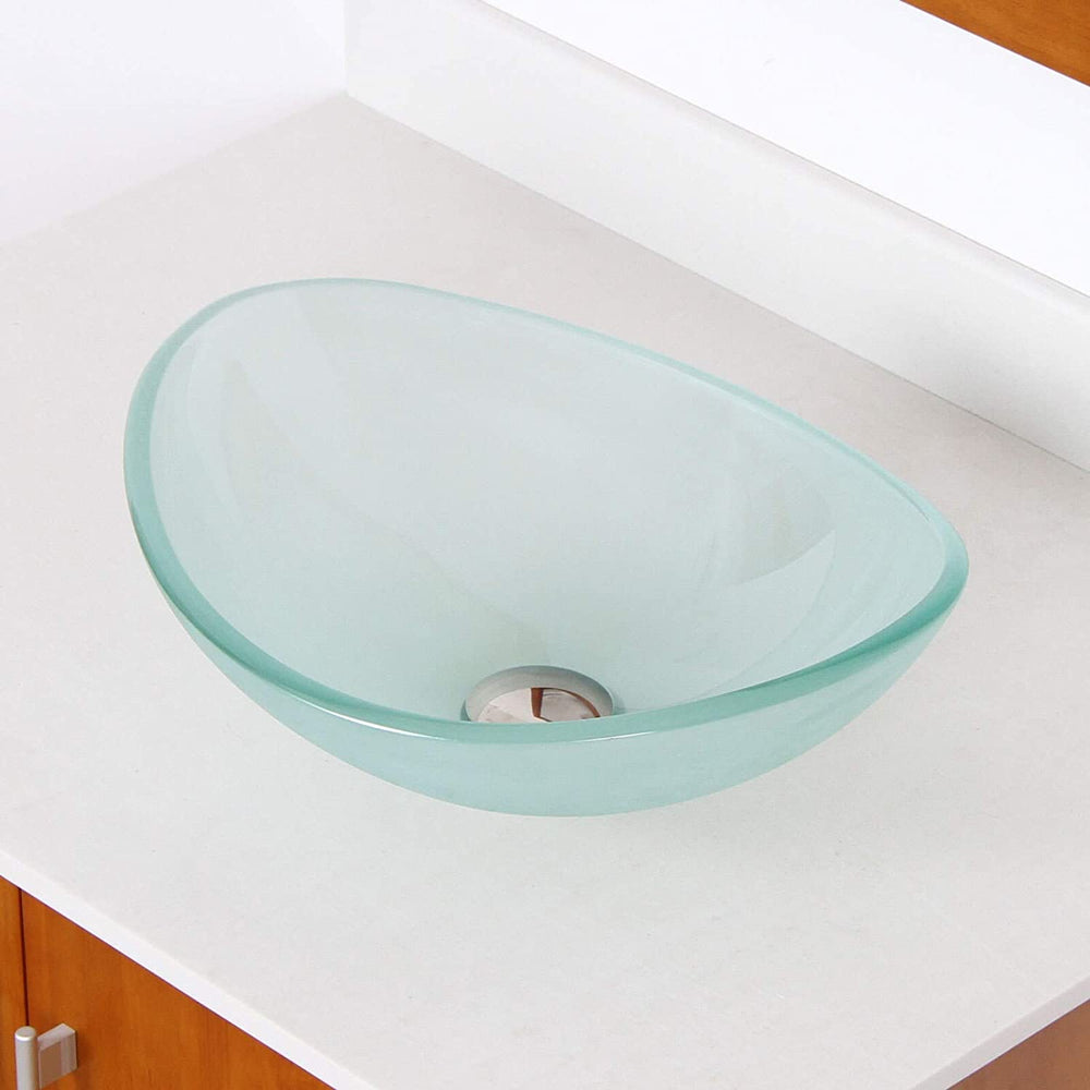 Oval Frosted Tempered Glass Bathroom Vessel Sink 1 Piece - Diamond Home USA