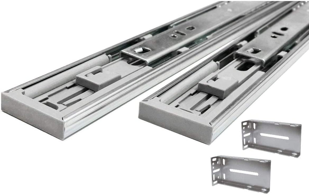 Hydraulic Soft Close 20 inch Full Extension Drawer Slides Rear Mounting Brackets (Pack 1 Pair) Silver Metal