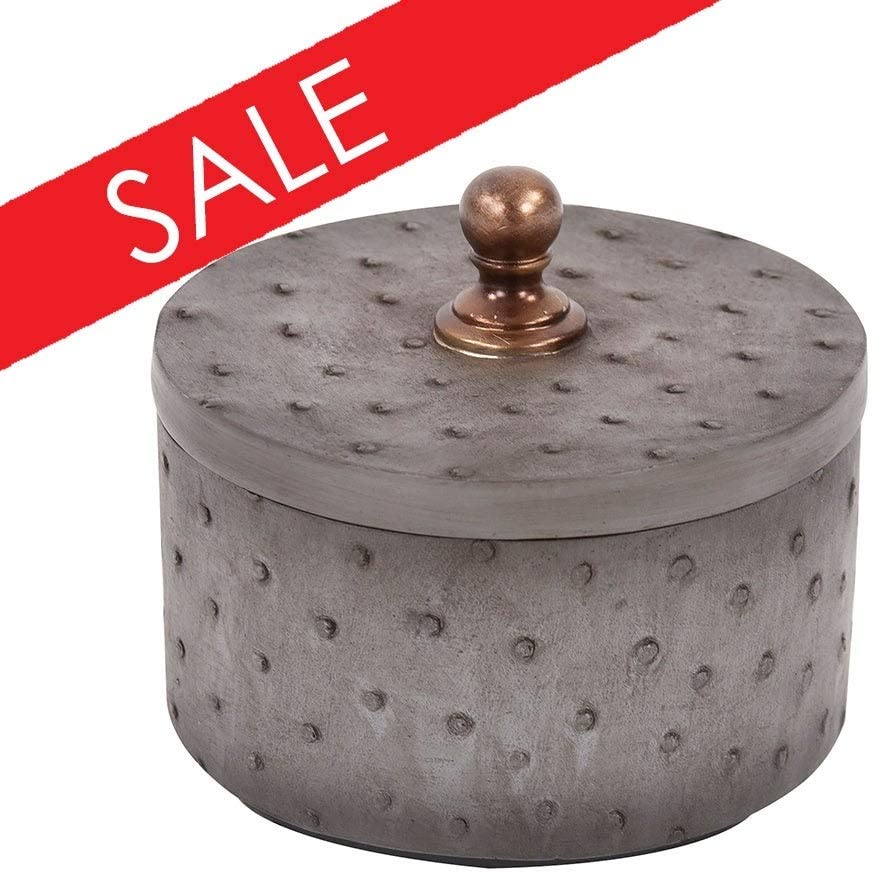 MISC Round Faux Skin Decorative Box Small 4h X 4w 4d Grey Polyresin