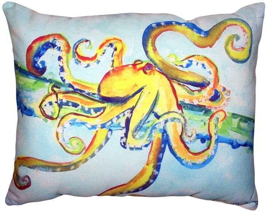 Crazy Octopus No Cord Pillow 16x20 Color Graphic Nautical Coastal Polyester