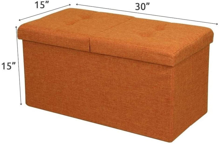 Storage Ottoman Bench 30 Inch Smart Lift Top Amber Orange Solid Casual Modern Contemporary Rectangle Linen MDF Memory Foam Included - Diamond Home USA