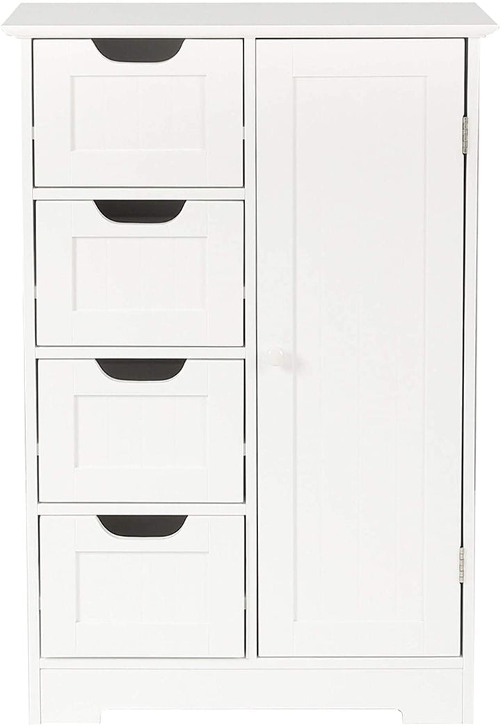 White Wood Storage Cabinet Modern Contemporary Rectangle MDF Powder Coated Adjustable Shelving Hidden - Diamond Home USA