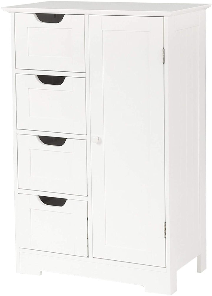 White Wood Storage Cabinet Modern Contemporary Rectangle MDF Powder Coated Adjustable Shelving Hidden - Diamond Home USA