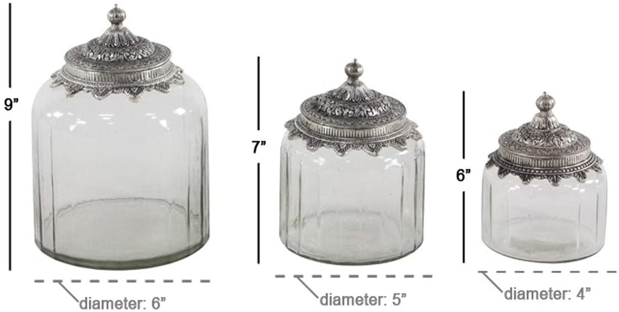 Set of 3 Traditional 6, 7, and 9 inch Glass and Metal Clear