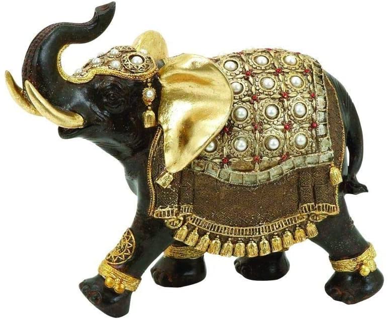 Gold Polystone Elephant Figurine White