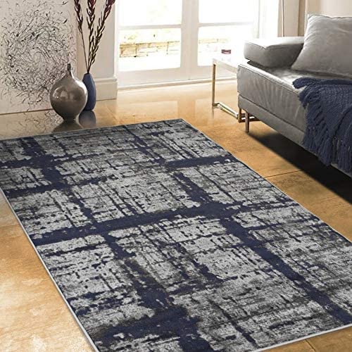 Rugs Distressed Gray Charcoal Grey Rectangular Accent Area Rug Midnight Blue Abstract Design 4' 11" X 7' 0" Modern Contemporary Rectangle