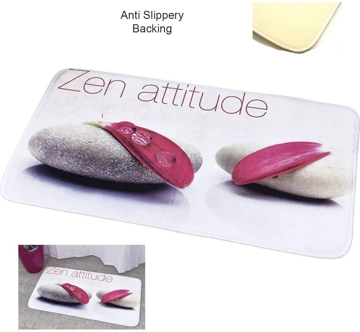 Printed Microfiber Area Rug Zen Attitude White Purple Motif