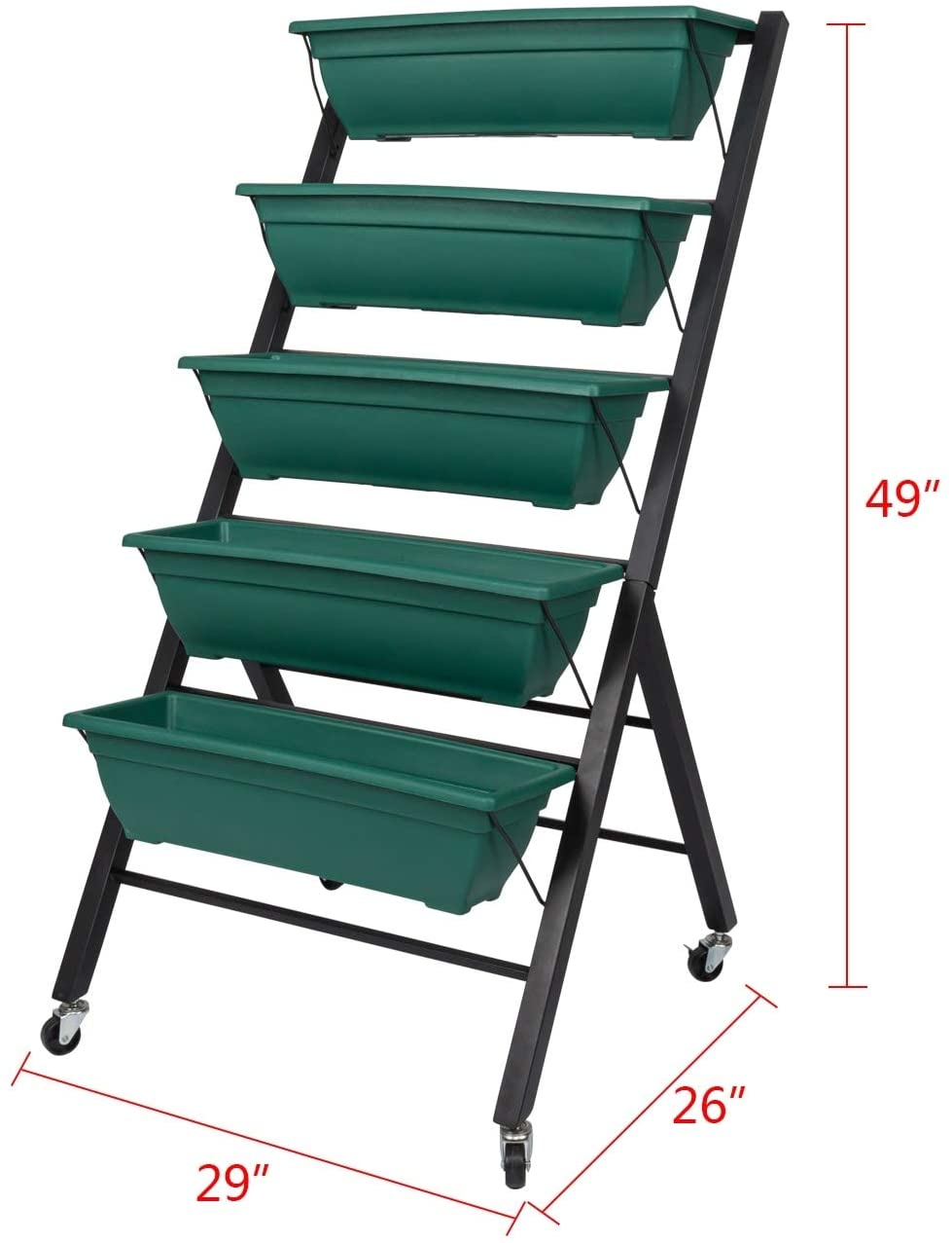 MISC 5 Tier Vertical Raised Garden Bed Elevated Freestanding Planter Box 5 Containers Herb Flower Plant Stand Wheels Green Plastic Steel