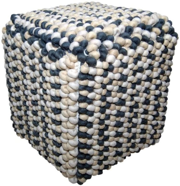 Unknown1 Square Off White Grey Button Knotted Wool Pouf Ottoman Beige Black Cream Natural Off White Tan Casual Modern Contemporary Pattern