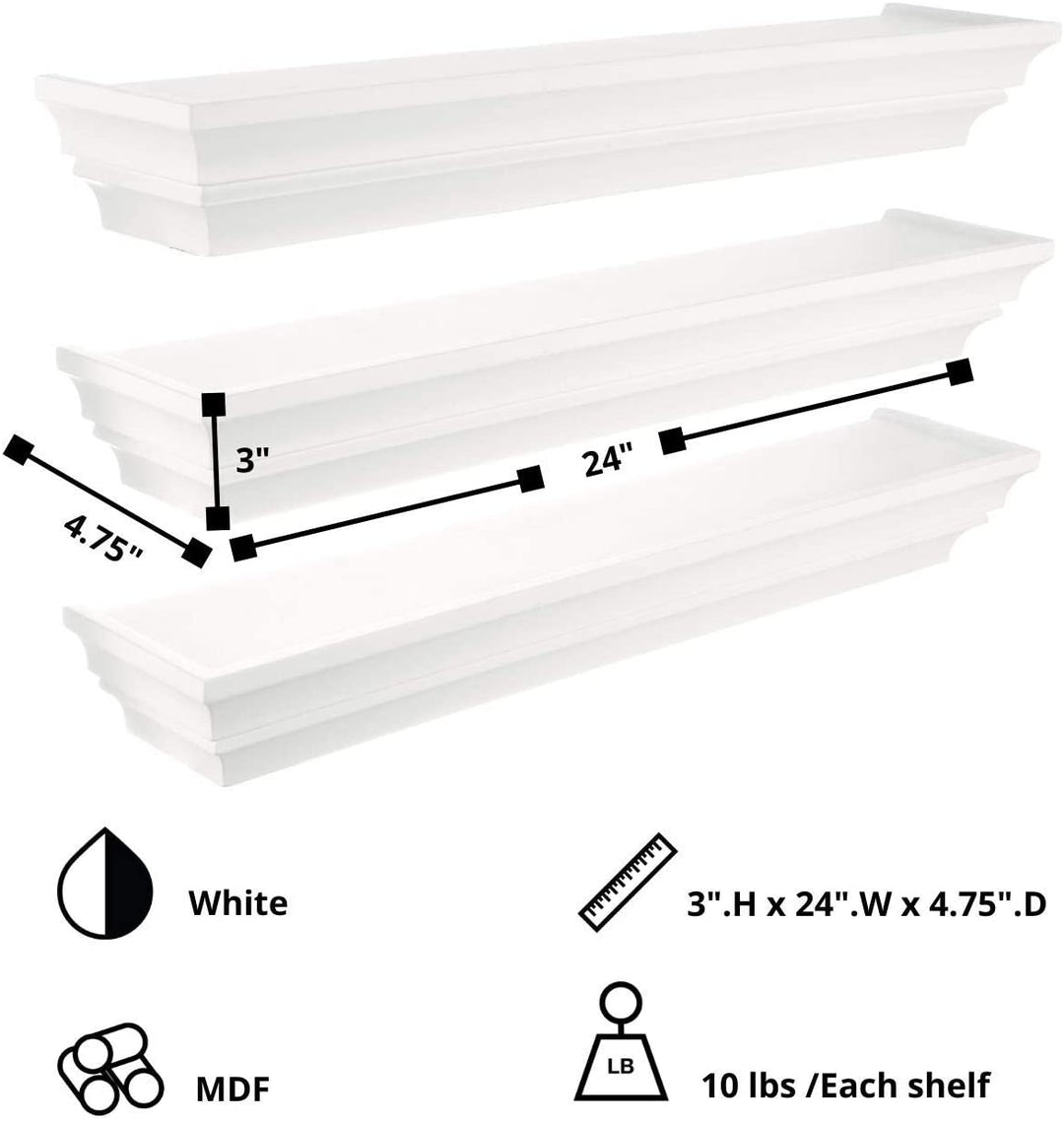 Kg Wall Shelf Set 3 White 24" - Diamond Home USA