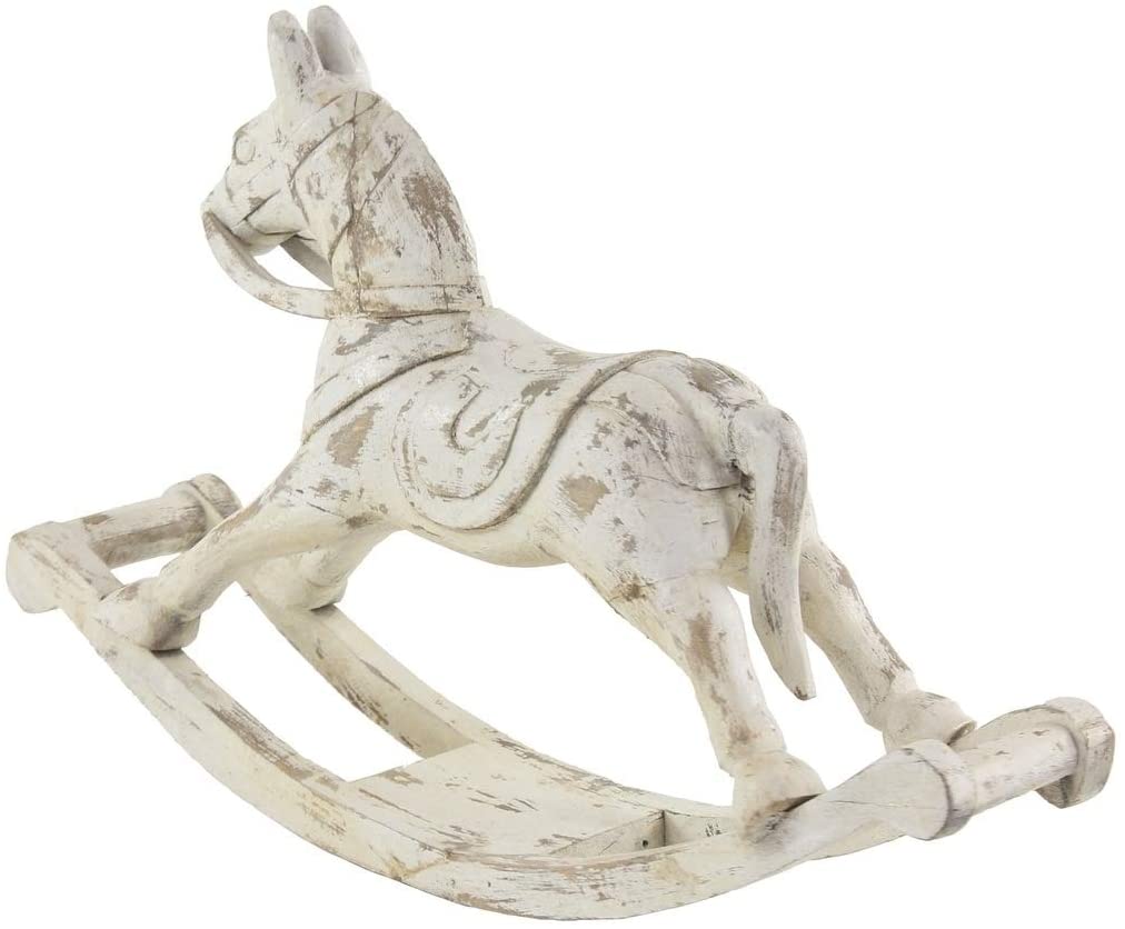 Farmhouse 17 X 27 Inch Distressed White Wooden Rocking Horse Sculpture Animals Wood Antique - Diamond Home USA