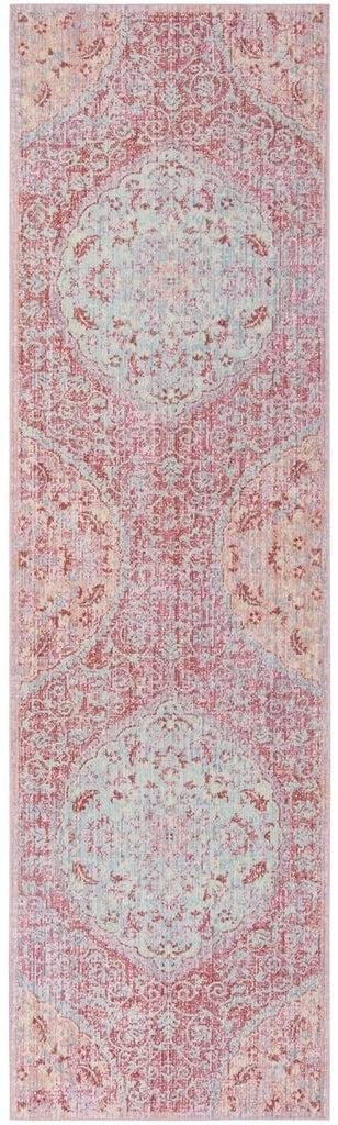 Bohemian Rose/Seafoam Cotton Rug 3' X 8' Red Oriental Eclectic Modern Contemporary Polyester Contains Latex