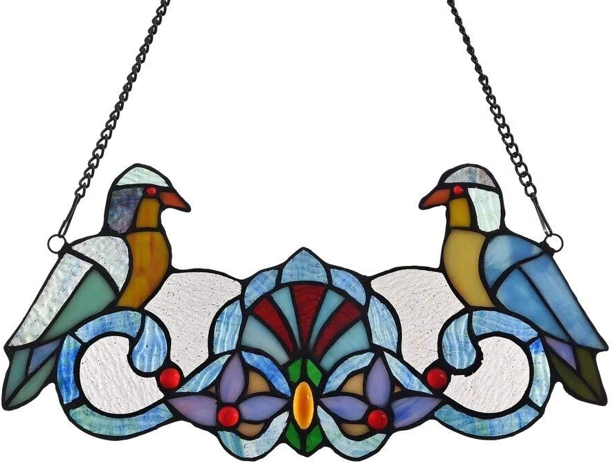 Tiffany Bird Design Window Panel/suncatcher Color Animals Flowers Nature Glass Metal Includes Hardware
