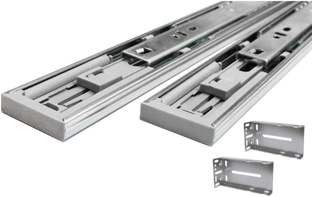 Hydraulic Soft Close 20 inch Full Extension Drawer Slides Rear Mounting Brackets (Pack 10 Pair) Silver Metal