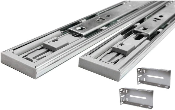 Hydraulic Soft Close 20 inch Full Extension Drawer Slides Rear Mounting Brackets (Pack 3 Pair) Silver Metal