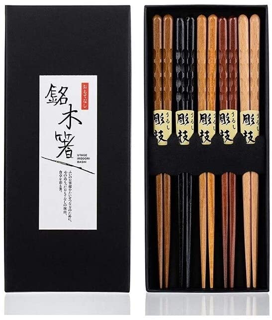 5 Pair Fancy Hardwood Japanese Reusable Wood Chopsticks