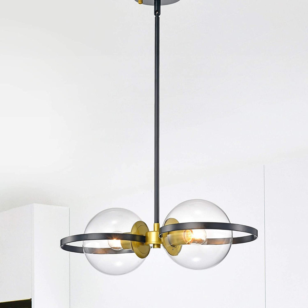 2 Light Black Pendant Lamp Metallic Modern Contemporary