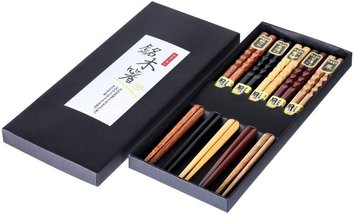 5 Pair Natural Hardwood Japanese Reusable Wood Chopsticks Brown Piece