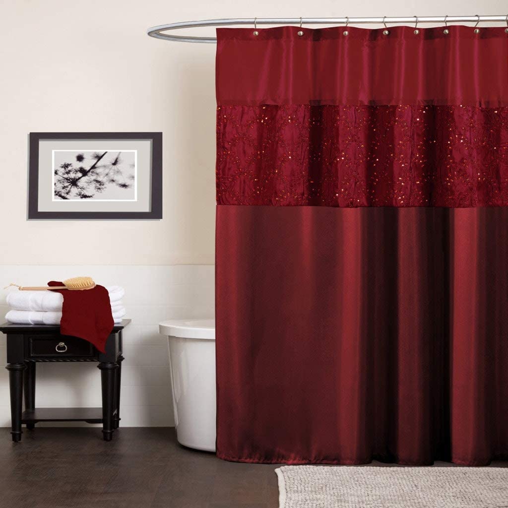 Sequin Shower Curtain Red Farmhouse Shower Drape Solid Color