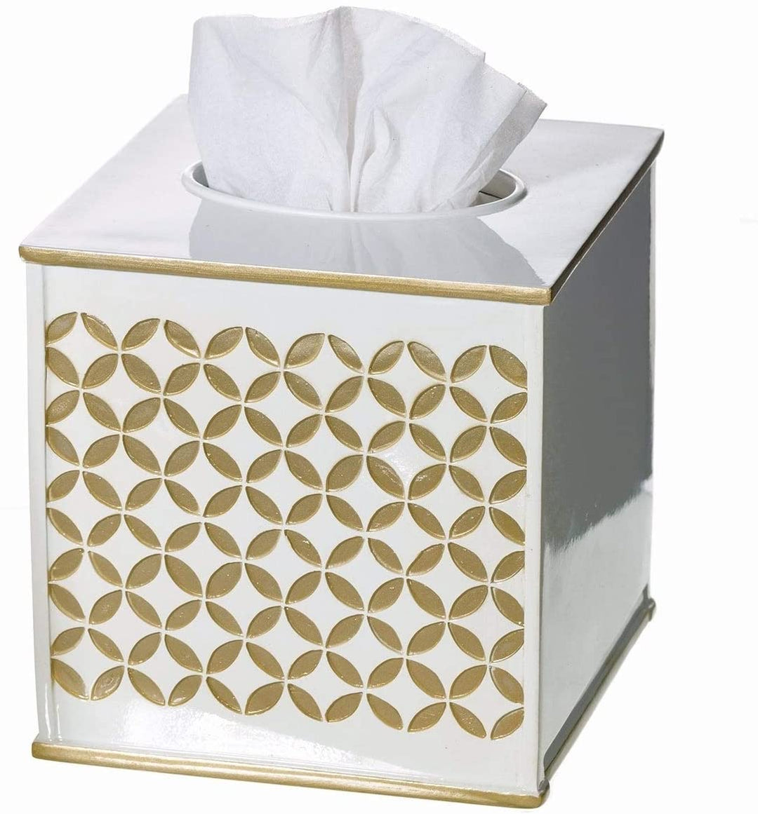 Gold Tissue Box Cover Square Diamond Lattice Vintage