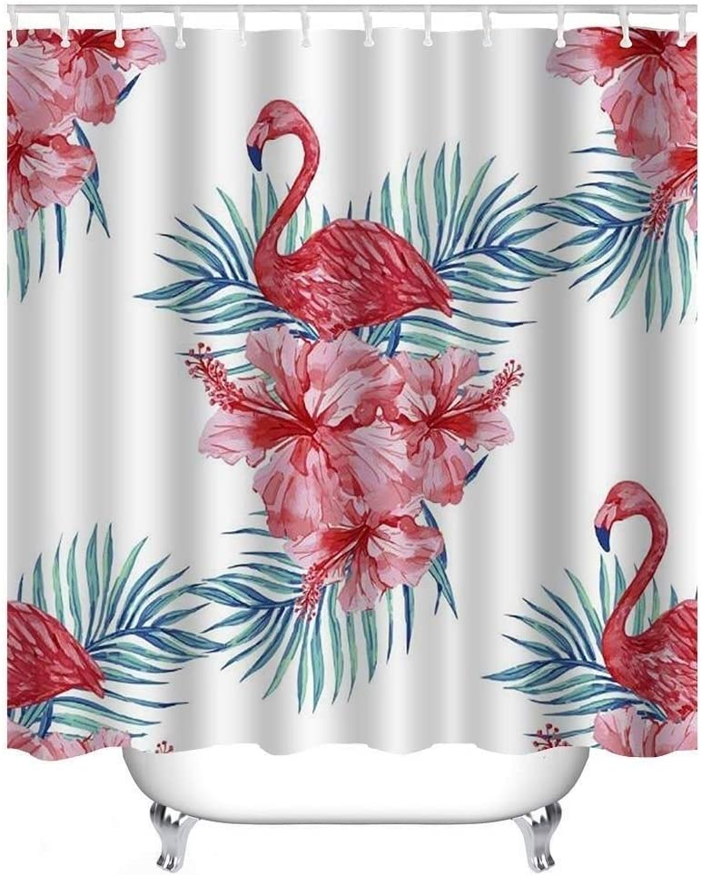 Pink Flamingo Shower Curtain Set Graphic Casual Polyester