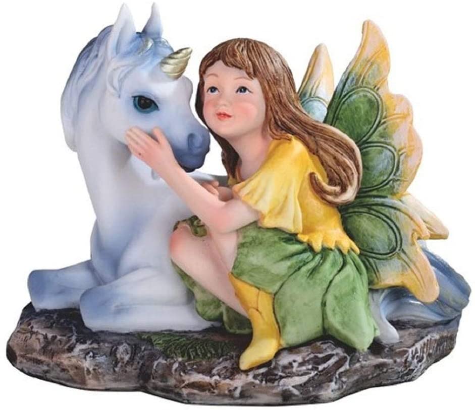 5" w Green/Yellow Fairy Unicorn Statue Fantasy Decoration Figurine Green Polyresin