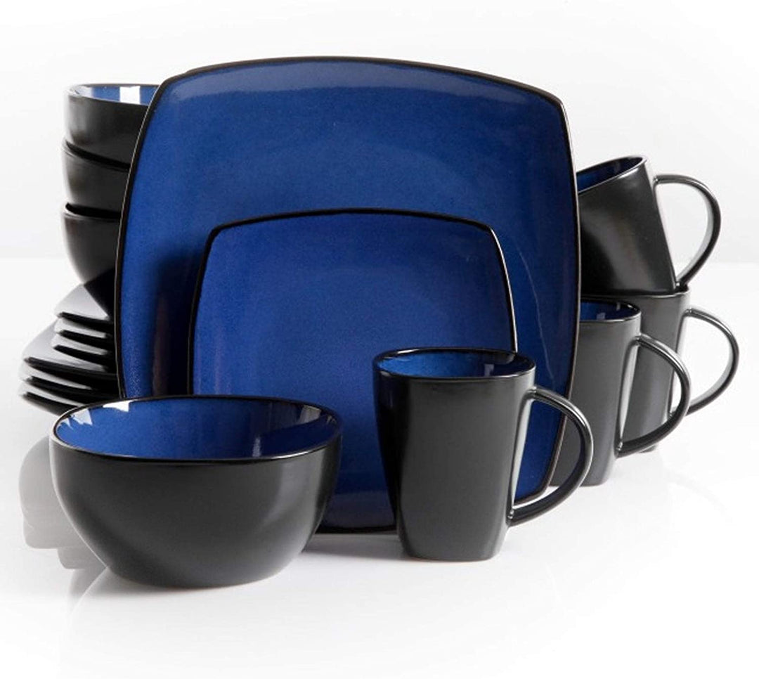 Modern 16 Piece ared Dinnerware Set Blue Solid Casual