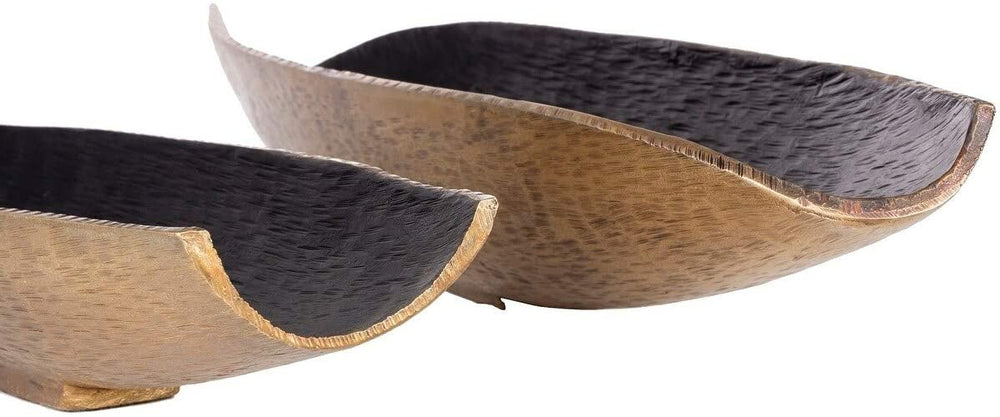 Modern Aluminum Decorative Bowls (2 Pieces) 18 5" X 5 5" 3 25" 26" 6 5" 4 25" Beige Black Contemporary Metallic Finish