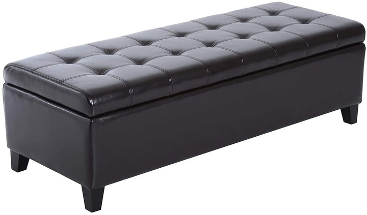 51" Pu Leather Tufted Storage Ottoman Bench Brown Solid