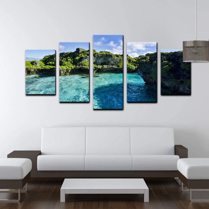 'Seaglass' 5 Piece Canvas Wall Art Blue Modern