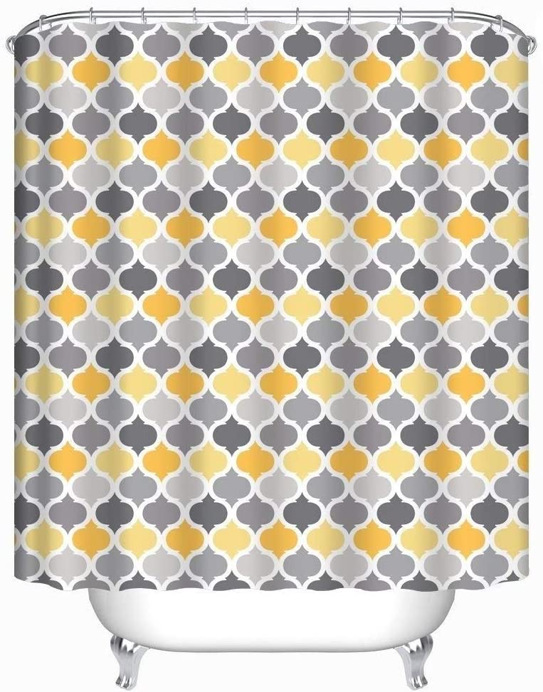 Yellow Damask Trellis Patterns Decorative Bath Curtain Graphic Casual Polyester