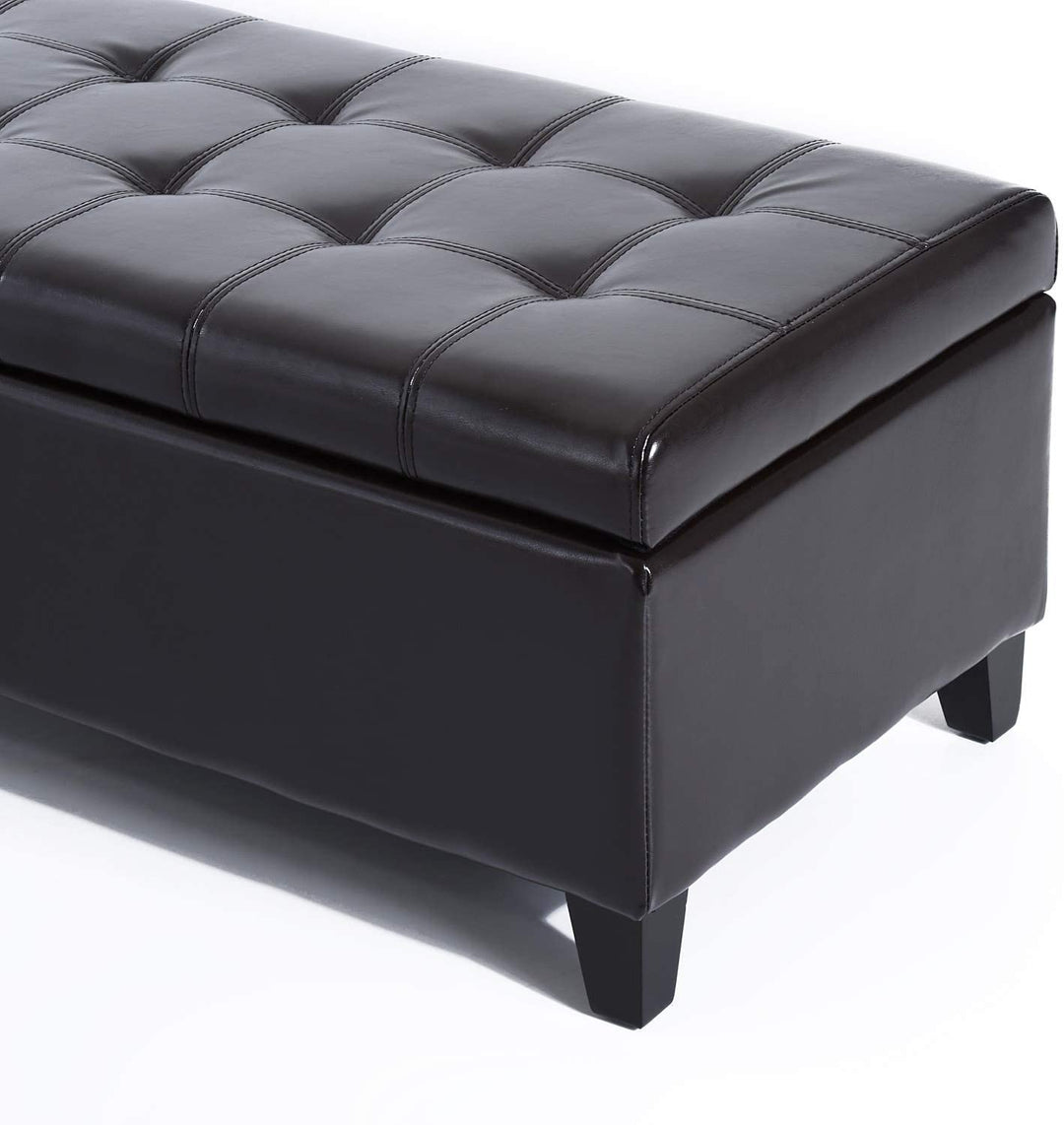 51" Pu Leather Tufted Storage Ottoman Bench Brown Solid Traditional - Diamond Home USA