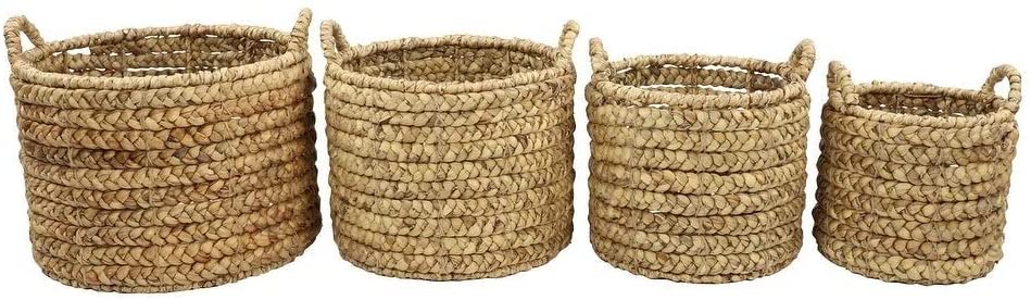 Large Round Natural Water Wicker Storage Baskets Set 4 Brown Fiber - Diamond Home USA