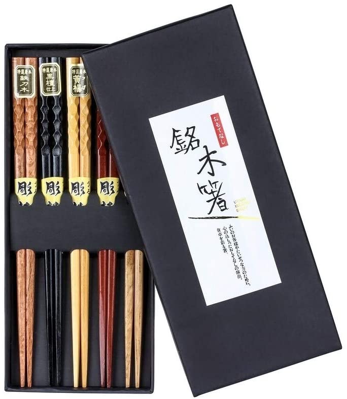 5 Pair Natural Hardwood Japanese Reusable Wood Chopsticks