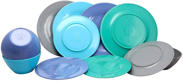 12 Piece Dinnerware Set Cool Colors Color Solid Casual Round Dishwasher Safe - Diamond Home USA