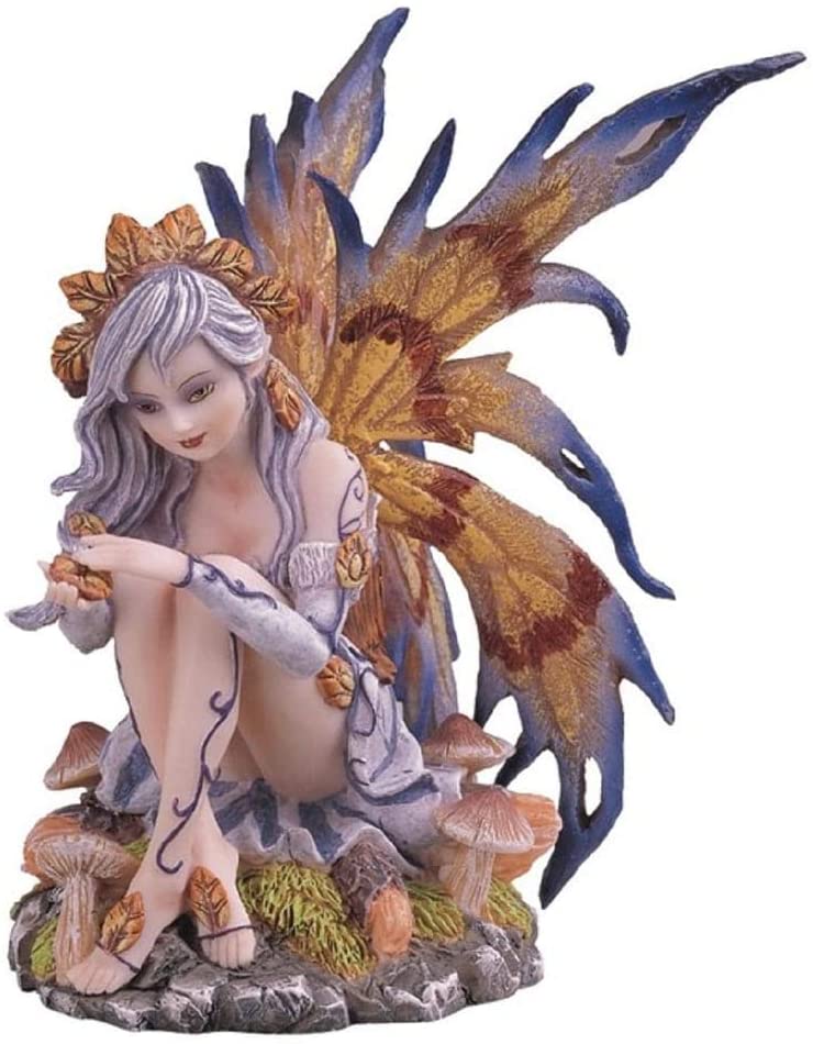 6" h Yellow Blue Winged Autumn Fairy Statue Fantasy