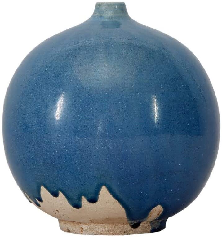 Round Vase Small Opening 6 3 Inch Tall Antique Blue Ceramic - Diamond Home USA