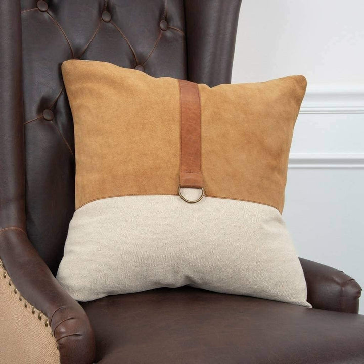 MISC Color Block Natural/Camel Decorative Poly Filled Pillow 20"x20" Brown Abstract Casual Cotton