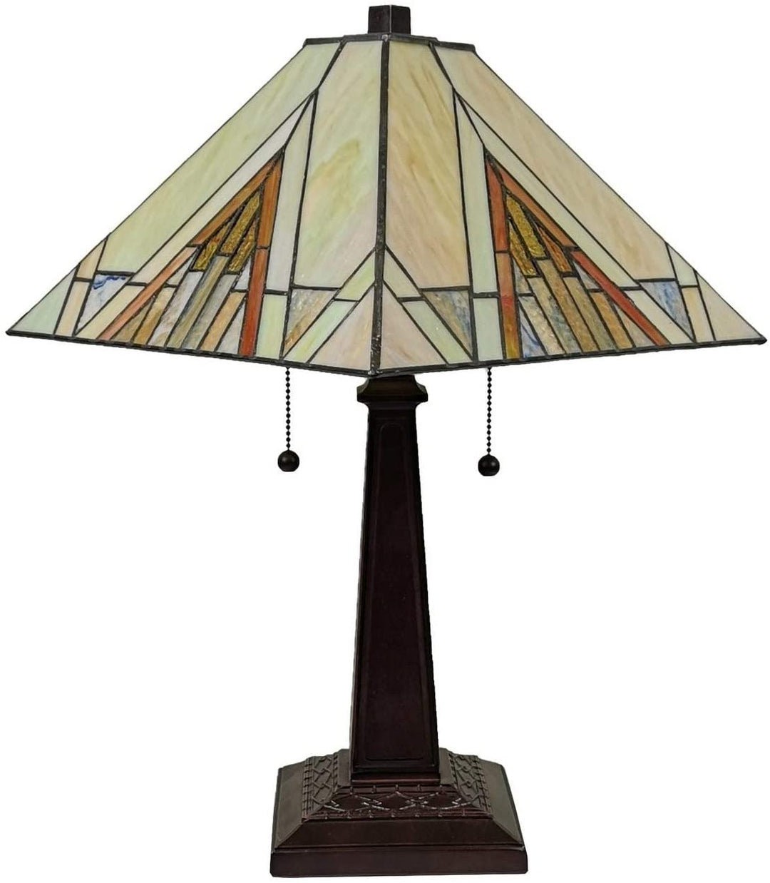 Tiffany Table Lamp Mission 23" Tall Stained Glass Tan Decor Night Stand Bedroom Handmade Gift Am348tl14 Color Brown