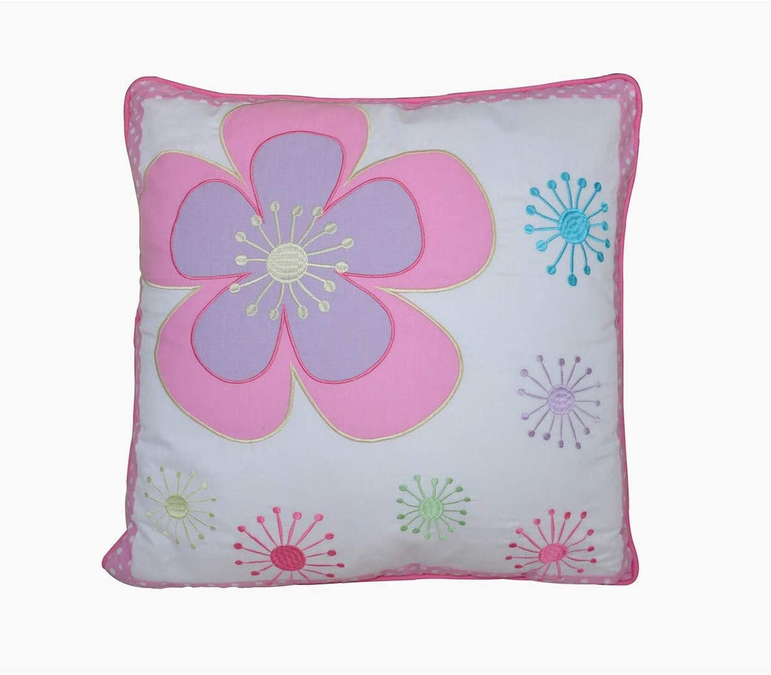 Floral Throw Pillow Blue Green Pink White Applique