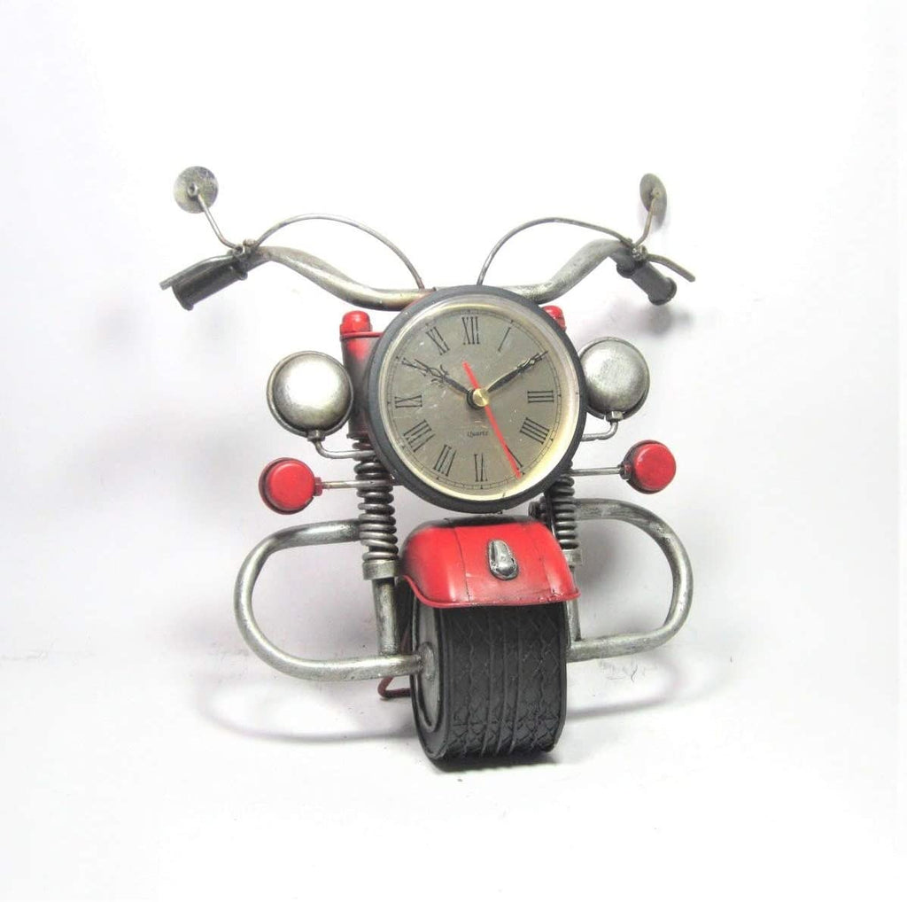 Iron Motorcycle Tabletop Clock Small Color Antique